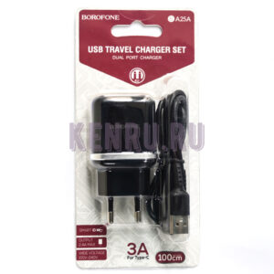 Borofone Блок питания BA25A Type-C 3A 1m Black