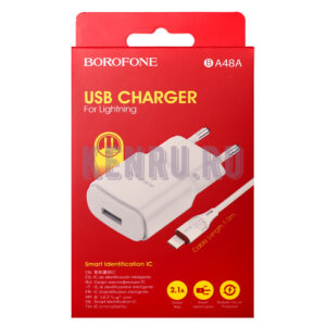 Borofone Блок питания Orion single BA48A Lightning 2.1A White